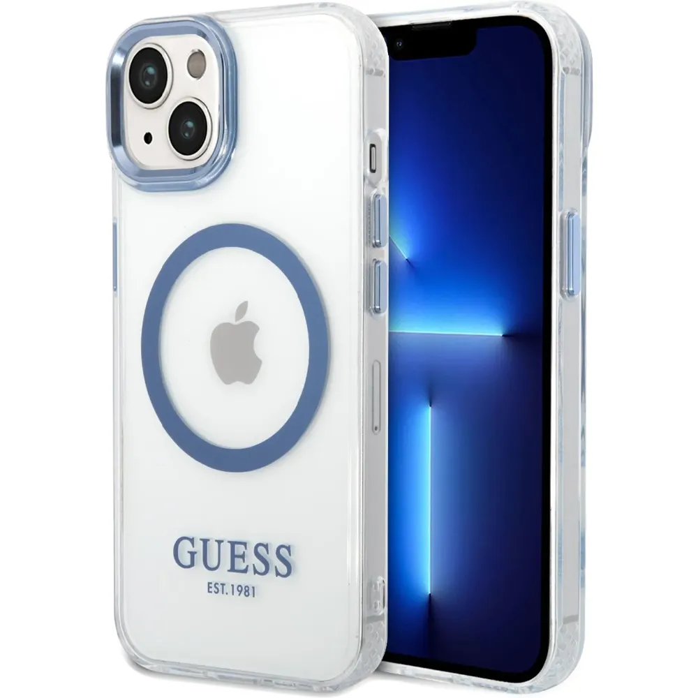Guess Outline MagSafe Hülle für Apple iPhone 14 - Blau Guess Outline MagSafe Hülle für Apple iPhone 14 - Blau