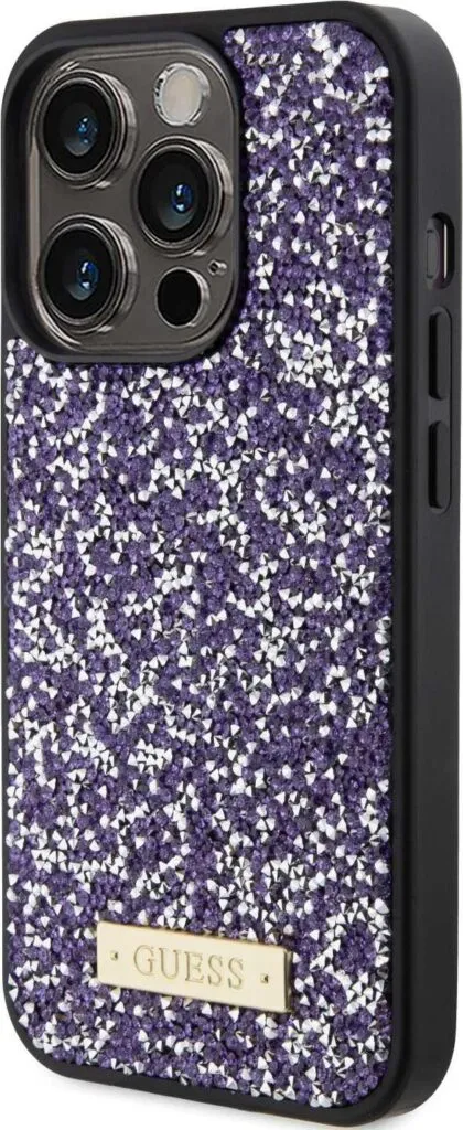 Guess Rhinestone Case with Metal Logo for iPhone 15 Pro Max - Light Pink