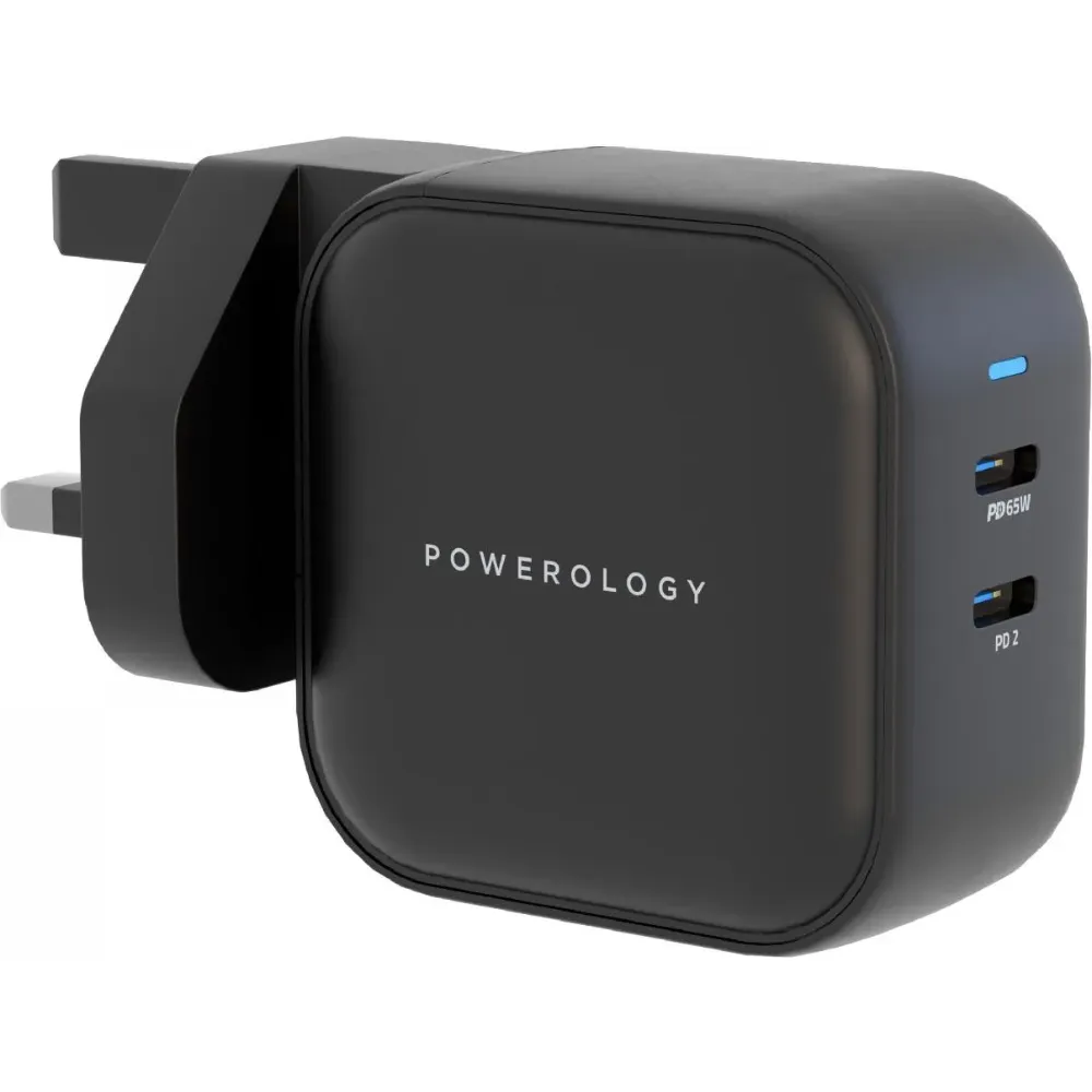 Powerology Dual Port PD GaN Wandladegerät 65w - Schwarz