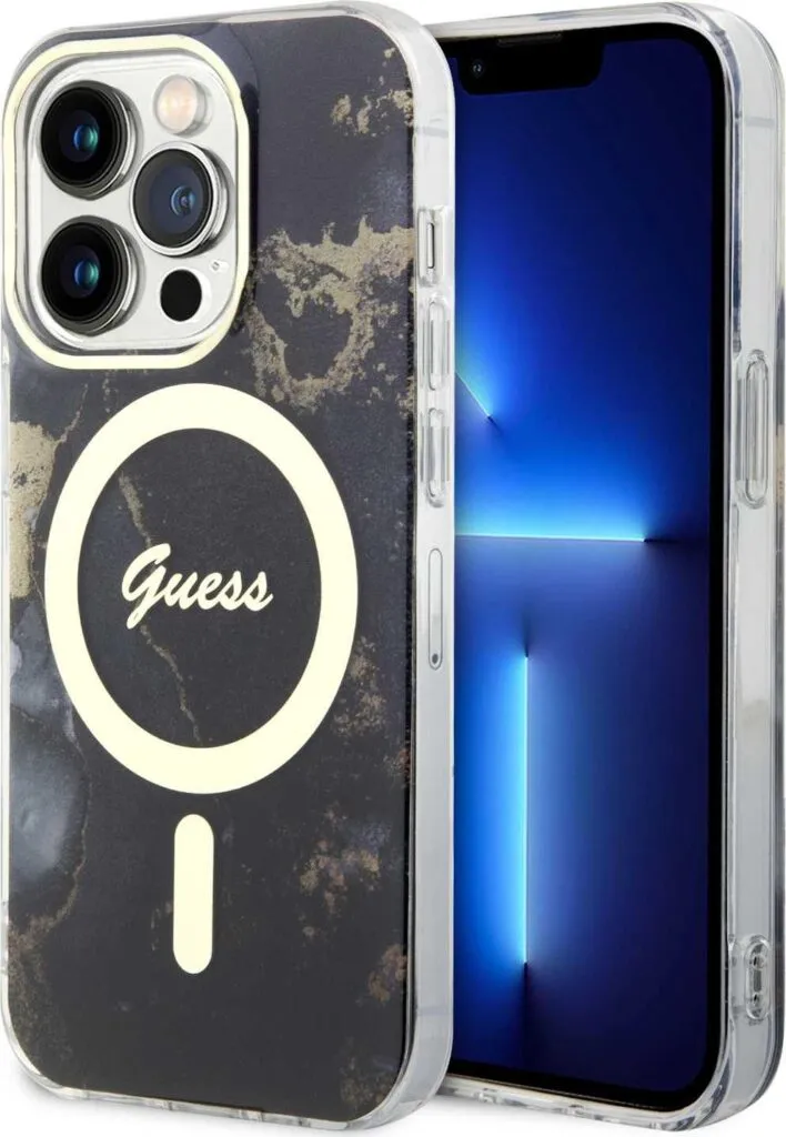Guess Magsafe IML Case with Marble Edition Pattern For iPhone 15 Pro Max - Black