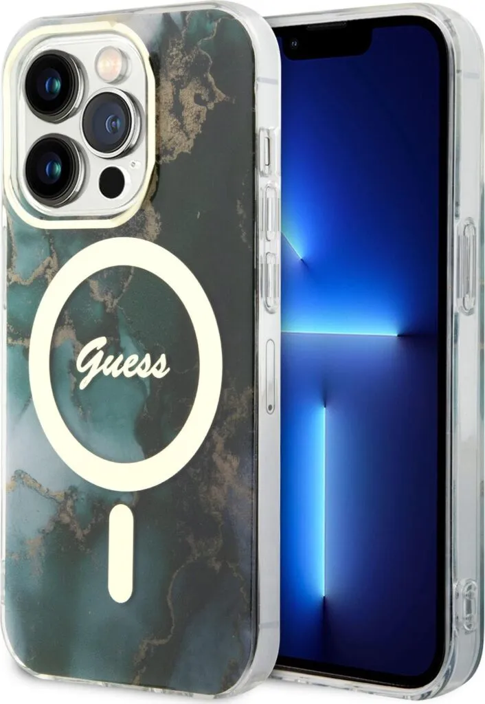 Guess Magsafe IML Case with Marble Edition Pattern For iPhone 15 Pro Max - Green
