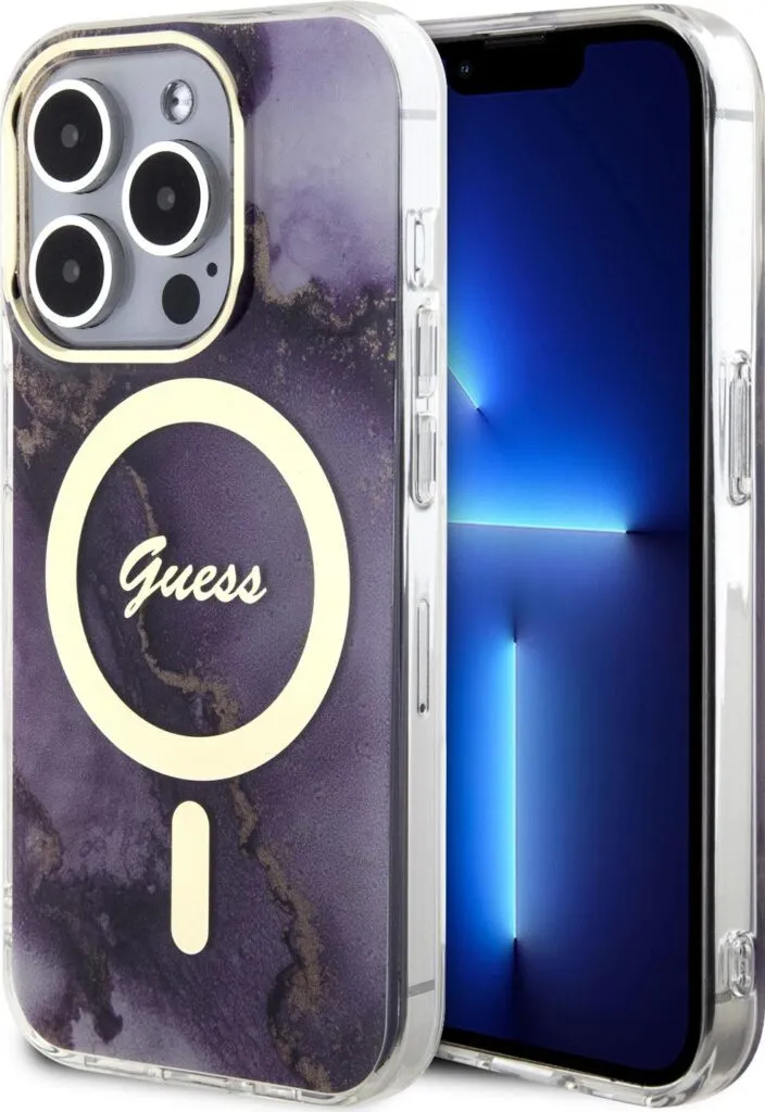 Guess Magsafe IML Case with Marble Edition Pattern For iPhone 15 Pro Max - Purple