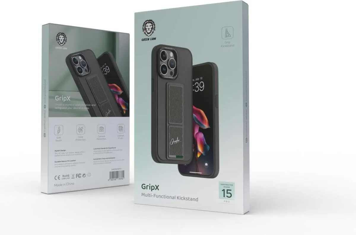 Green Lion GripX Case with Kickstand for iPhone 15 Pro - Gray