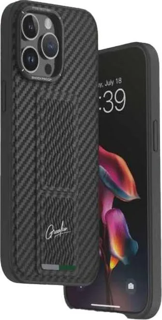 Green Lion GripX Case with Kickstand for iPhone 15 Pro Max - Matte Carbon Leather