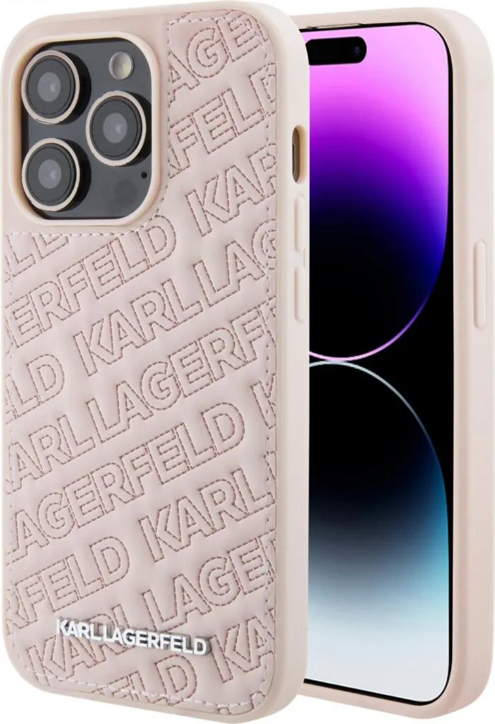 Karl Lagerfeld Quilted  Karl Pattern Hard Case for iPhone 15 Pro -Pink