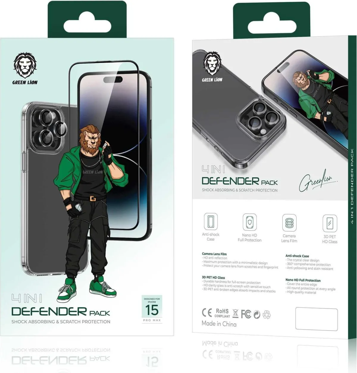 Green Lion 4 in 1 Defender Pack for iPhone 15 Pro