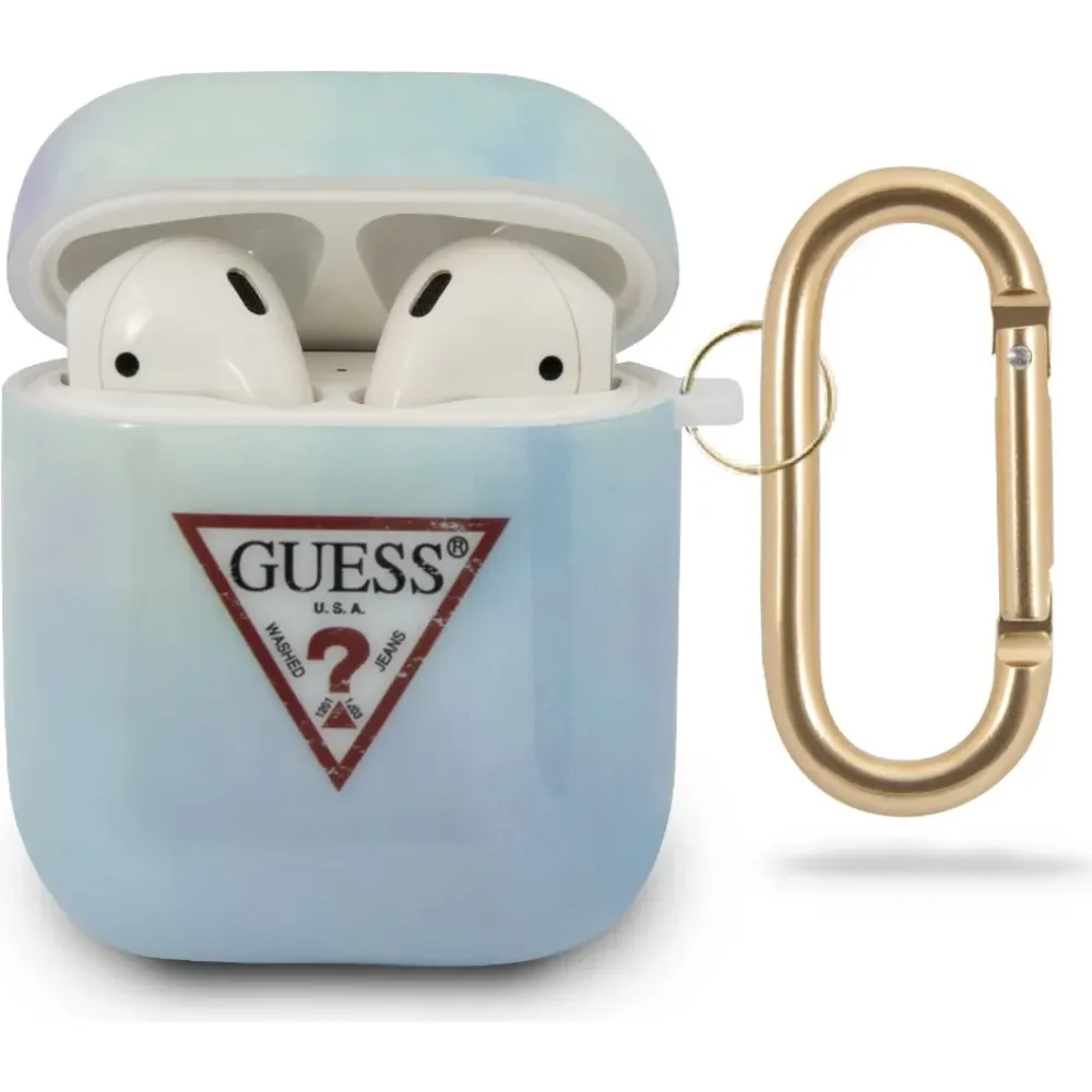 Guess Tie and Dye Hülle Electroplate Logo für Airpods 1/2 - Blau