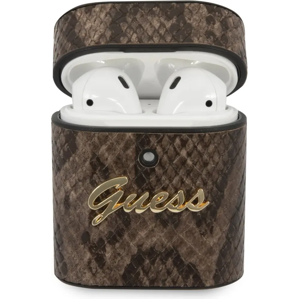 Guess PU Python Runde Form Hülle für Airpods 1/2 - Braun