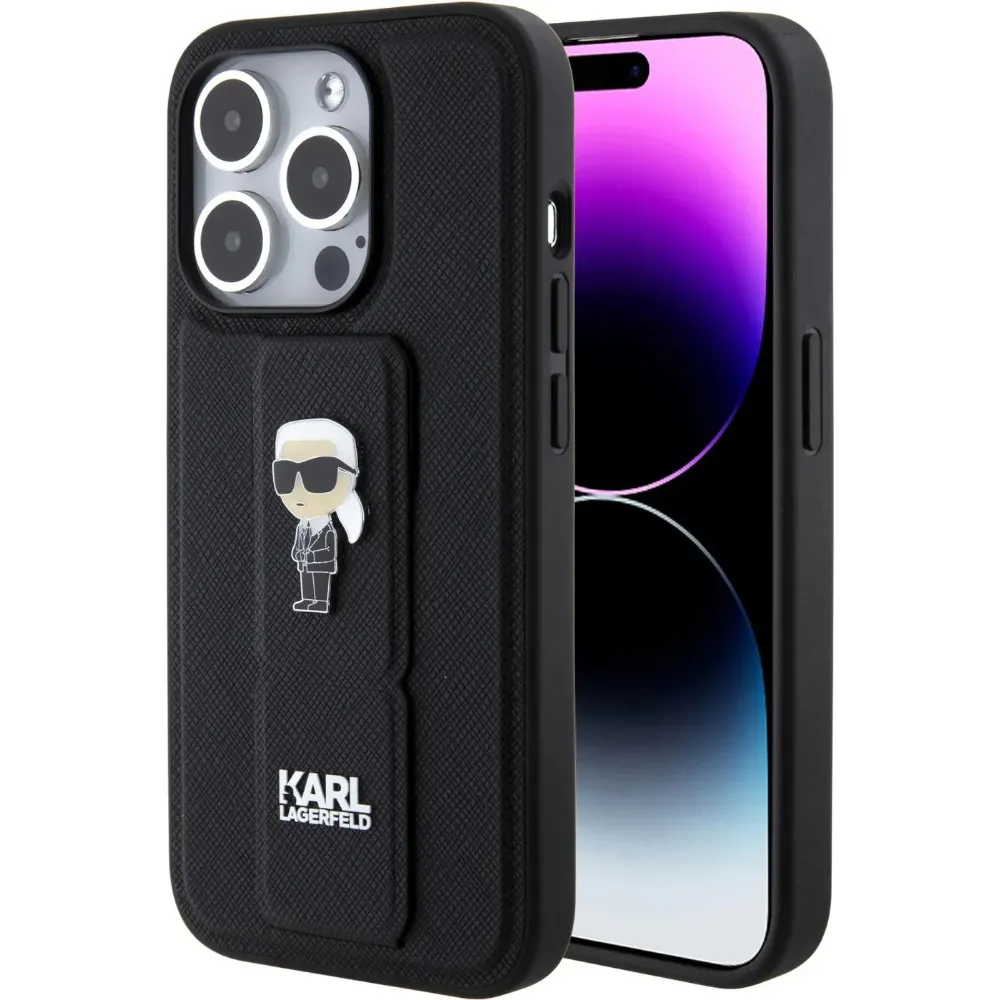 Karl Lagerfeld Leder Grip Hülle für Apple iPhone 15 Pro Max - Schwarz