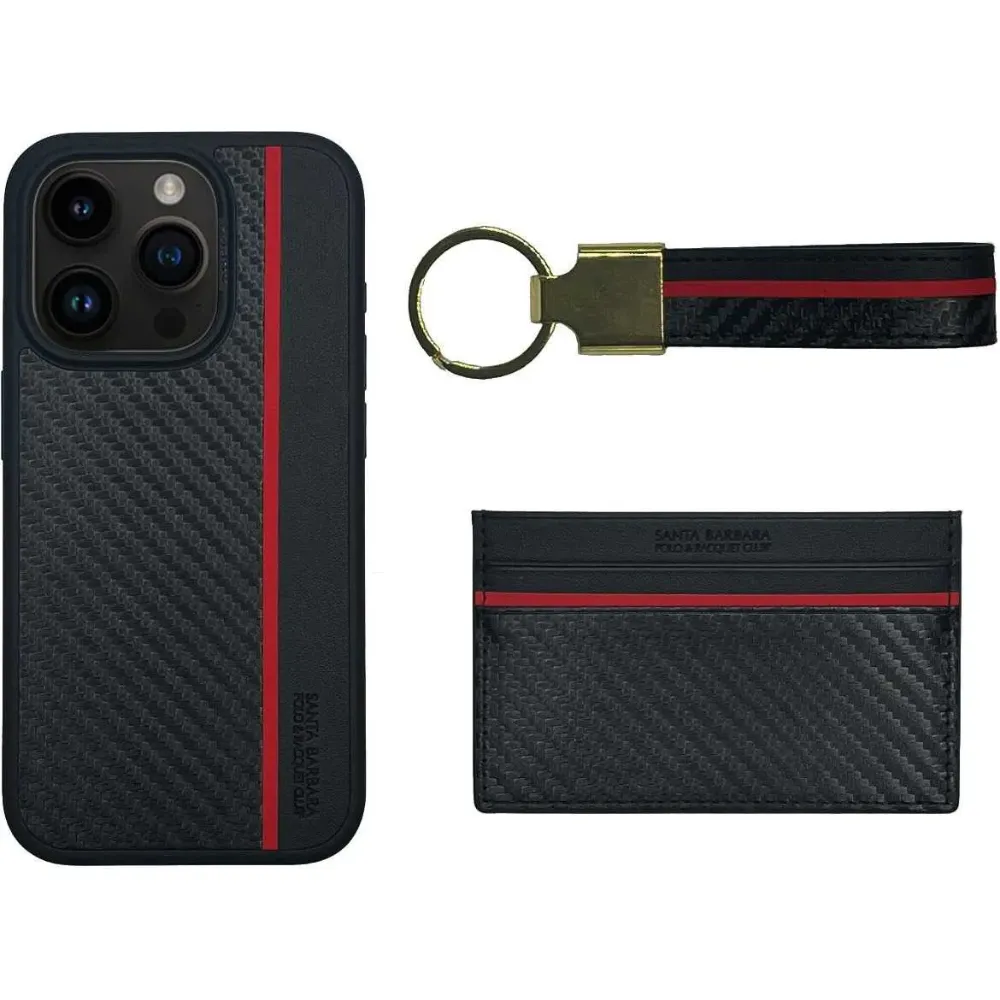 US Polo Hazel Hülle mit Kartenfach und Schlüsselanhänger für Apple iPhone 15 Pro - Schwarz