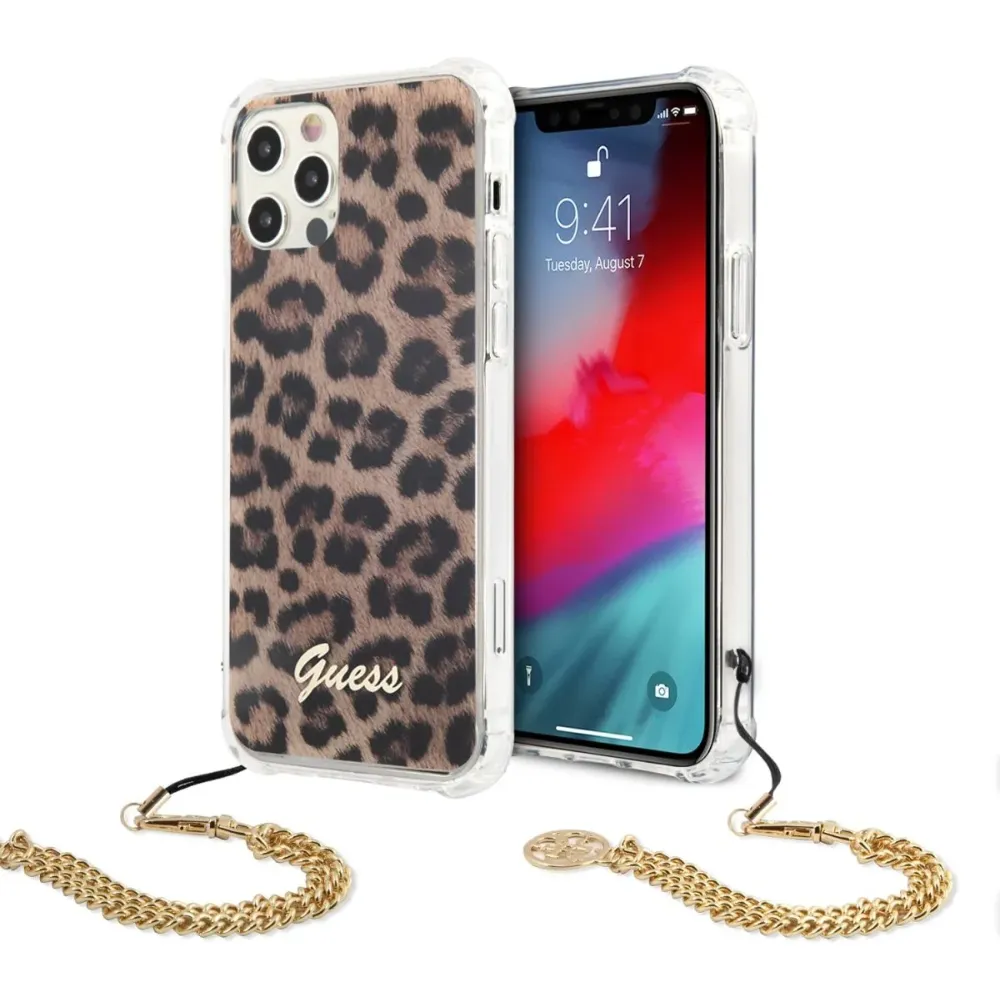 Guess PC-Hartschale mit Leopardenmuster Anhängerkettengriff und aufgedrucktem Logo-Schriftzug für Apple iPhone 12 Pro Guess PC-Hartschale mit Leopardenmuster Anhängerkettengriff und aufgedrucktem Logo-Schriftzug für Apple iPhone 12 Pro