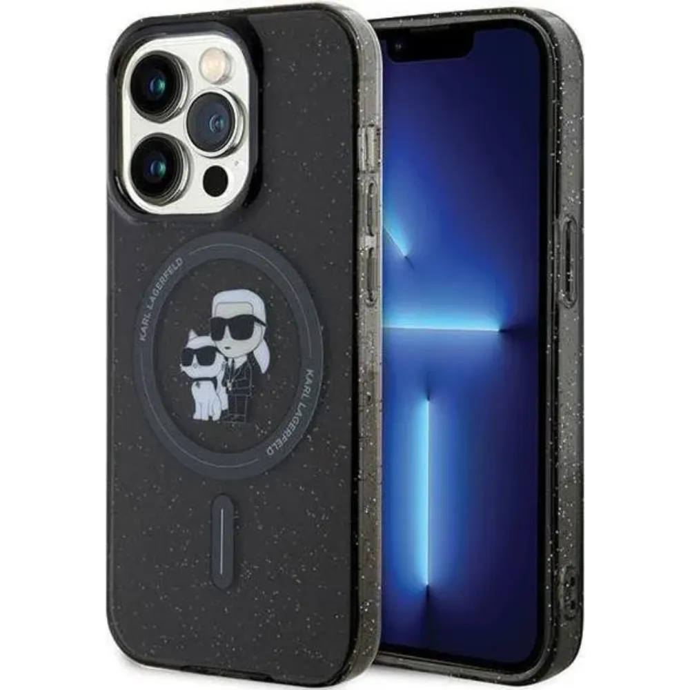 Karl Lagerfeld Magsafe Glitzerhülle für Apple iPhone 15 Pro - Schwarz