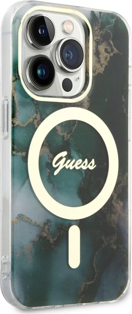 Guess Magsafe Hülle with Marble Edition Pattern für iPhone 15 Pro -Green