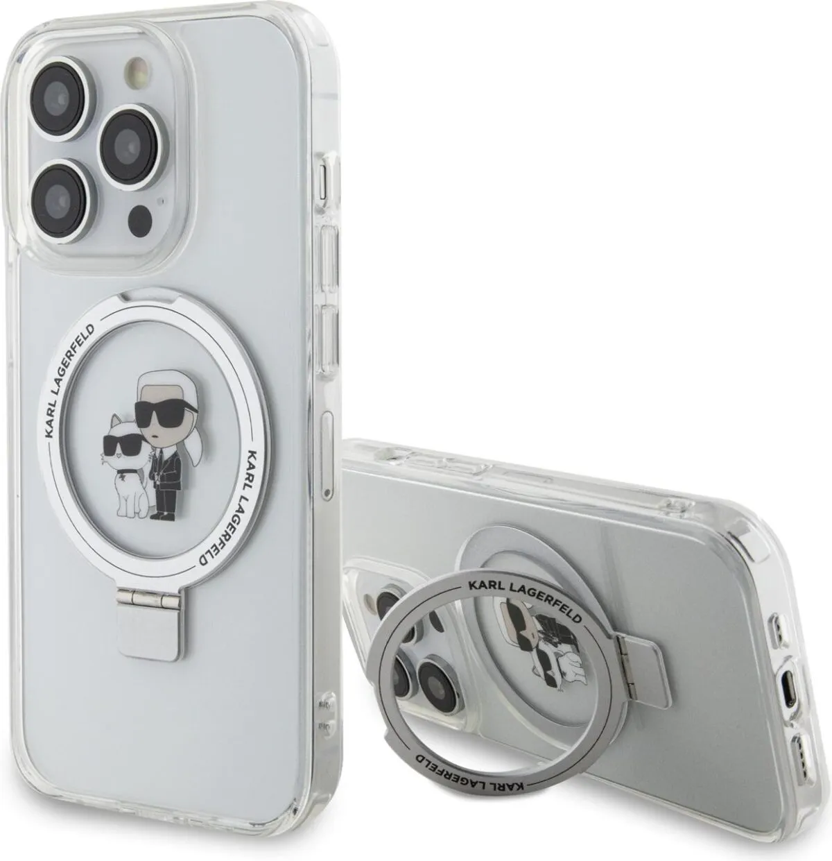 Karl Lagerfeld Magsafe Ringstand Case with Karl & Choupette Heads for iPhone 15