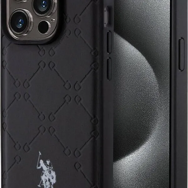 U.S. Polo Assn. PU Leather HS Pattern Case for iPhone 15 Pro Max - Black