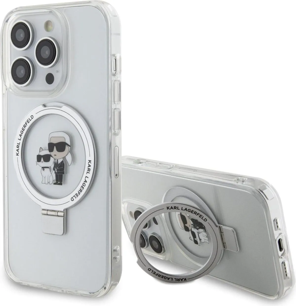 Karl Lagerfeld Magsafe Ringstand Case with Karl & Choupette Heads for iPhone 15