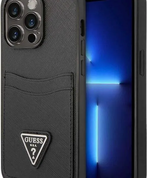Guess Saffiano Case with Double Card Slot & Triangle Logo for iPhone 15 Pro -