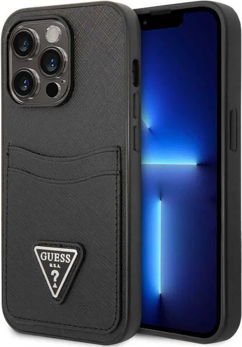Guess Saffiano Case with Double Card Slot & Triangle Logo for iPhone 15 Pro -