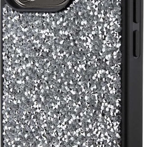 Guess Rhinestone Case with Metal Logo for iPhone 15 Pro Max - Clear