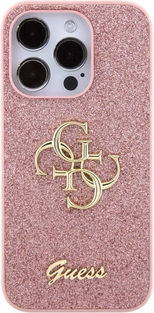 Guess Fixed Glitter Case with Big 4G Logo For iPhone 15 Pro Max - Pink