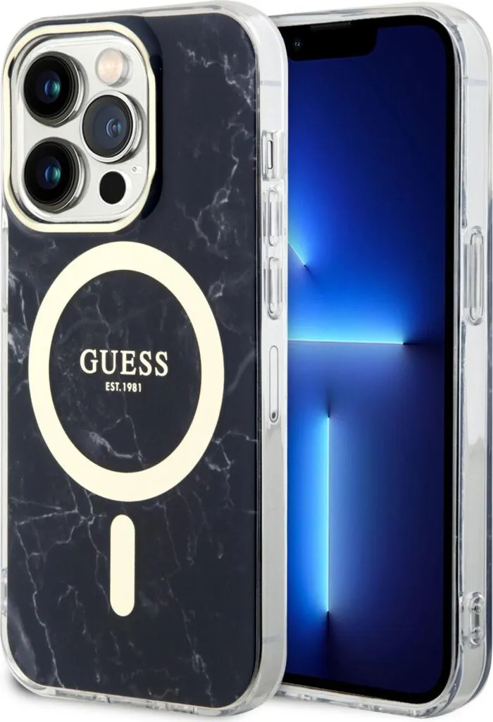 Guess Magsafe IML Case with Marble Edition Pattern For iPhone 15 Pro Max - Schwarz