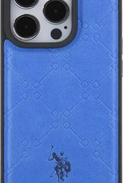 U.S. Polo Assn. PU Leather HS Pattern Case for iPhone 15 Pro Max - Blue