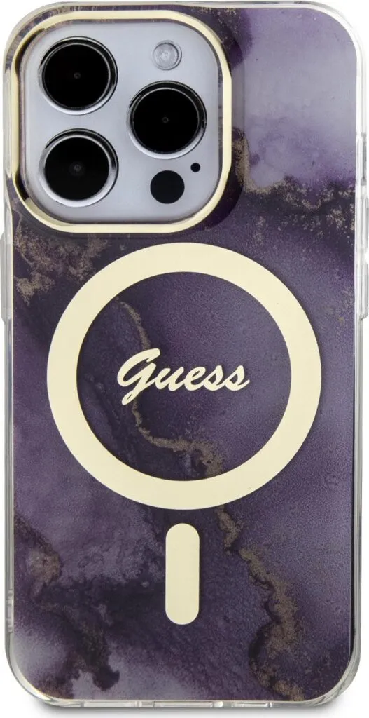 Guess Magsafe Hülle with Marble Edition Pattern für iPhone 15 Pro -Purple