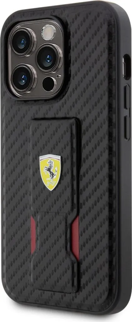 Ferrari Gripstand Carbon Case for iPhone 15 Promax - Black