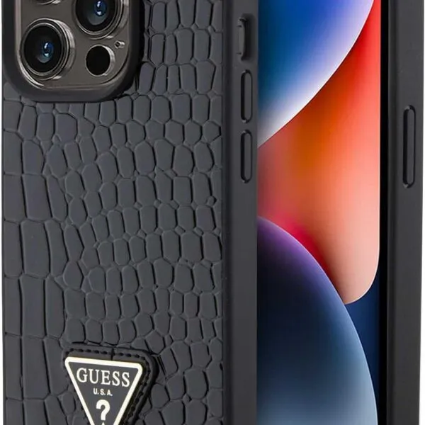 Guess Croco Case with Triangle Logo for iPhone 15 Pro - Black