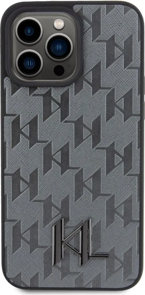 Karl Lagerfeld Hot Stamp Hard Case with Monogram KL Metal Logo for iPhone 15 Pro