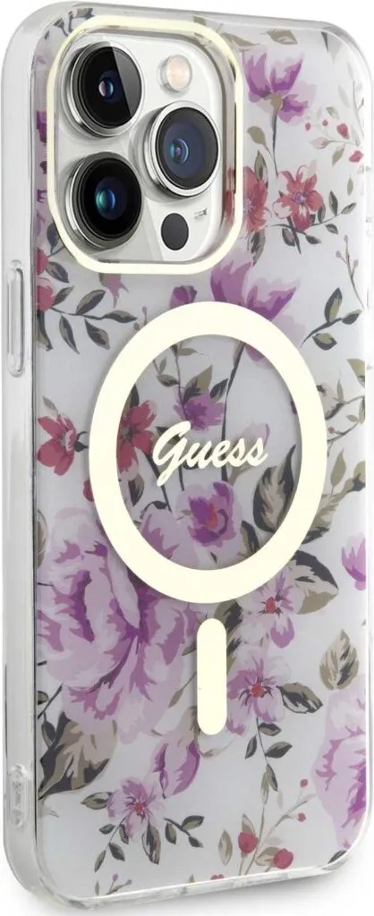 Guess Magsafe Hülle with Flower Pattern für iPhone 15 Pro - Transparent