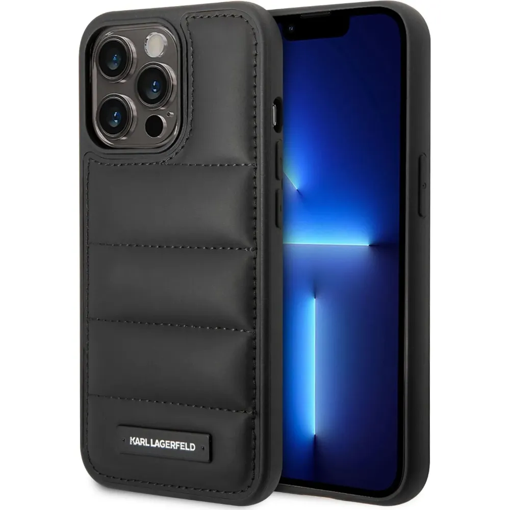 Karl Lagerfeld Nylon Puffy Hülle für Apple iPhone 15 Pro - Schwarz