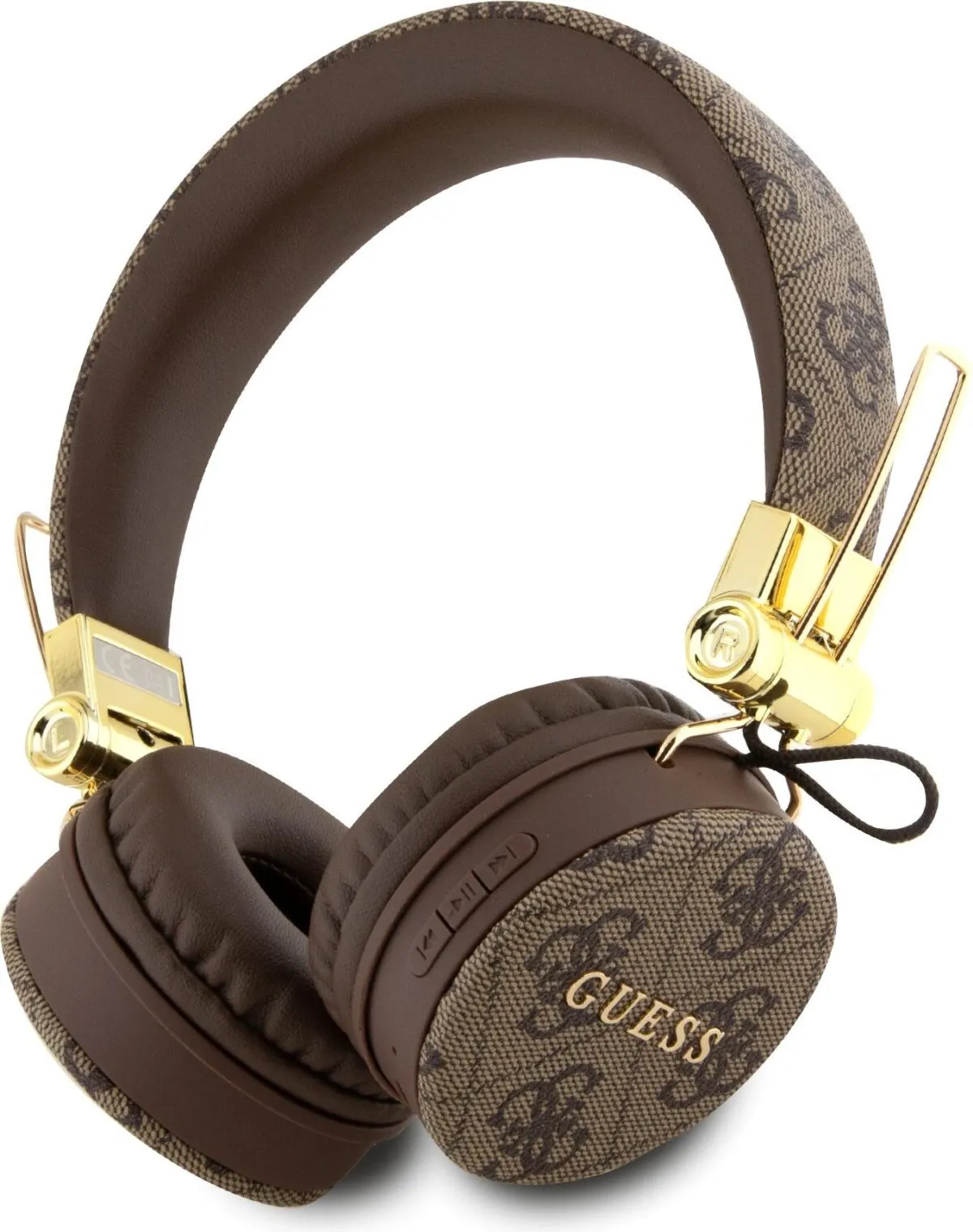 Guess Wireless Headphones 4G PU Leather with Metal Logo - Brown
