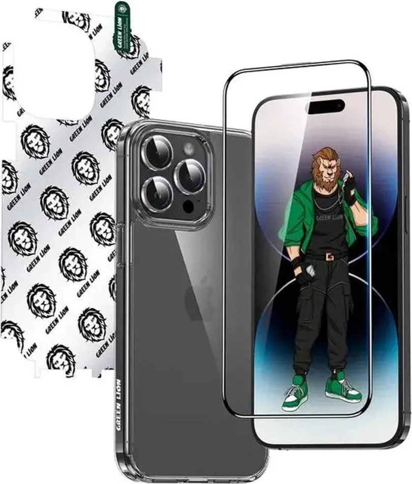 Green Lion 4 in 1 Defender Pack for iPhone 15 - Transparent