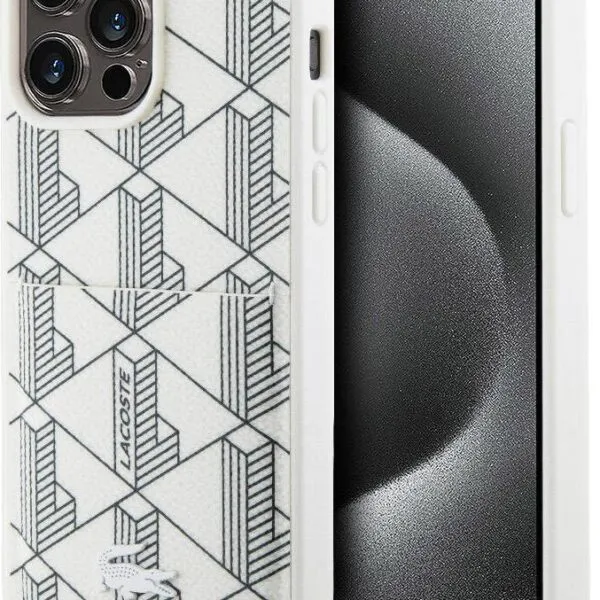 Lacoste HC PU with Card Slot The Blend Monogram for iPhone 15 Pro Max - White