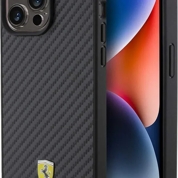 Ferrari PU Leather Case with Italy Flag Line for iPhone 15 Pro Max - Carbon