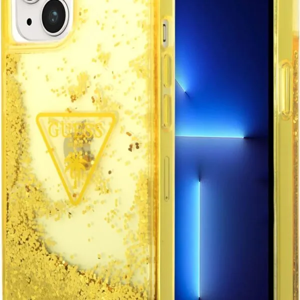 Guess Liquid Glitter Triangle Hard Case For iPhone 14 Plus (6.7) - Translucent Yellow