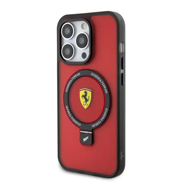 Ferrari Magsafe Ring Stand Hülle für Apple iPhone 15 Pro - Rot Ferrari Magsafe Ring Stand Hülle für Apple iPhone 15 Pro - Rot