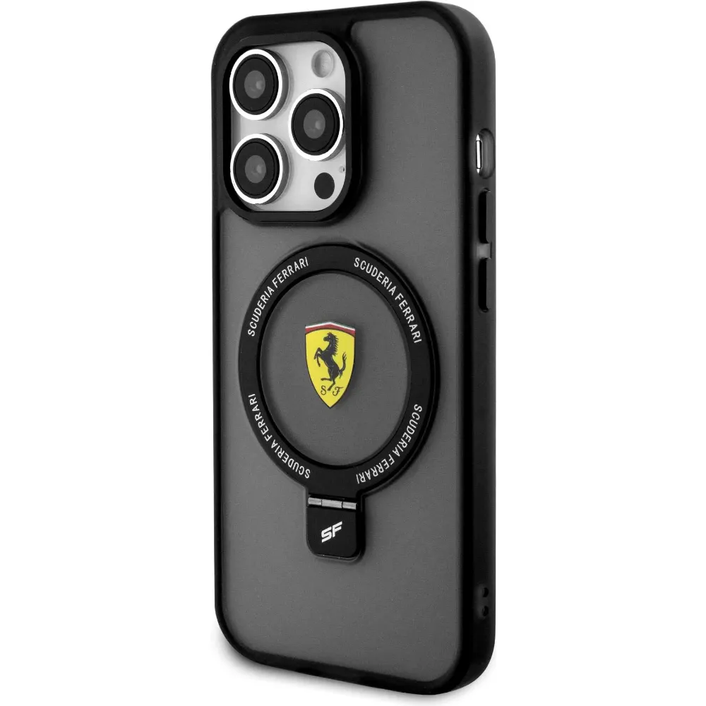 Ferrari Magsafe Ring Stand Hülle für Apple iPhone 15 Pro - Schwarz