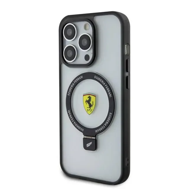Ferrari Magsafe Ring Stand Hülle für Apple iPhone 15 Pro - Transparent