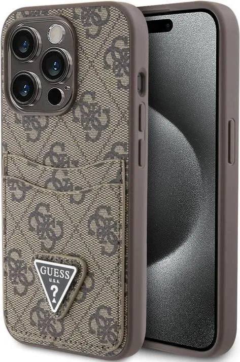 Guess PU Leather Case with Double Card Slot 4G Double Triangle Logo for iPhone 15