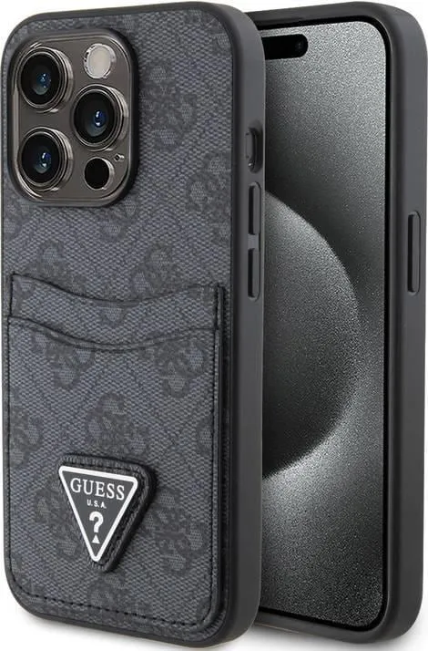 Guess PU Leather Case with Double Card Slot 4G Double Triangle Logo for iPhone 15