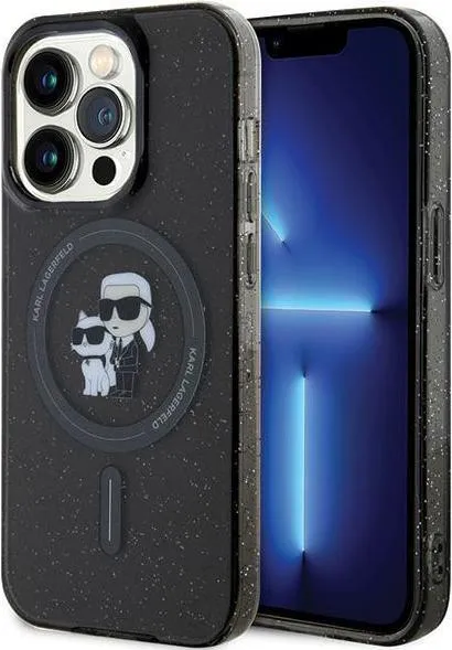 Karl Lagerfeld Magsafe IML with Karl & Choupette Heads Glitter Case for iPhone 15