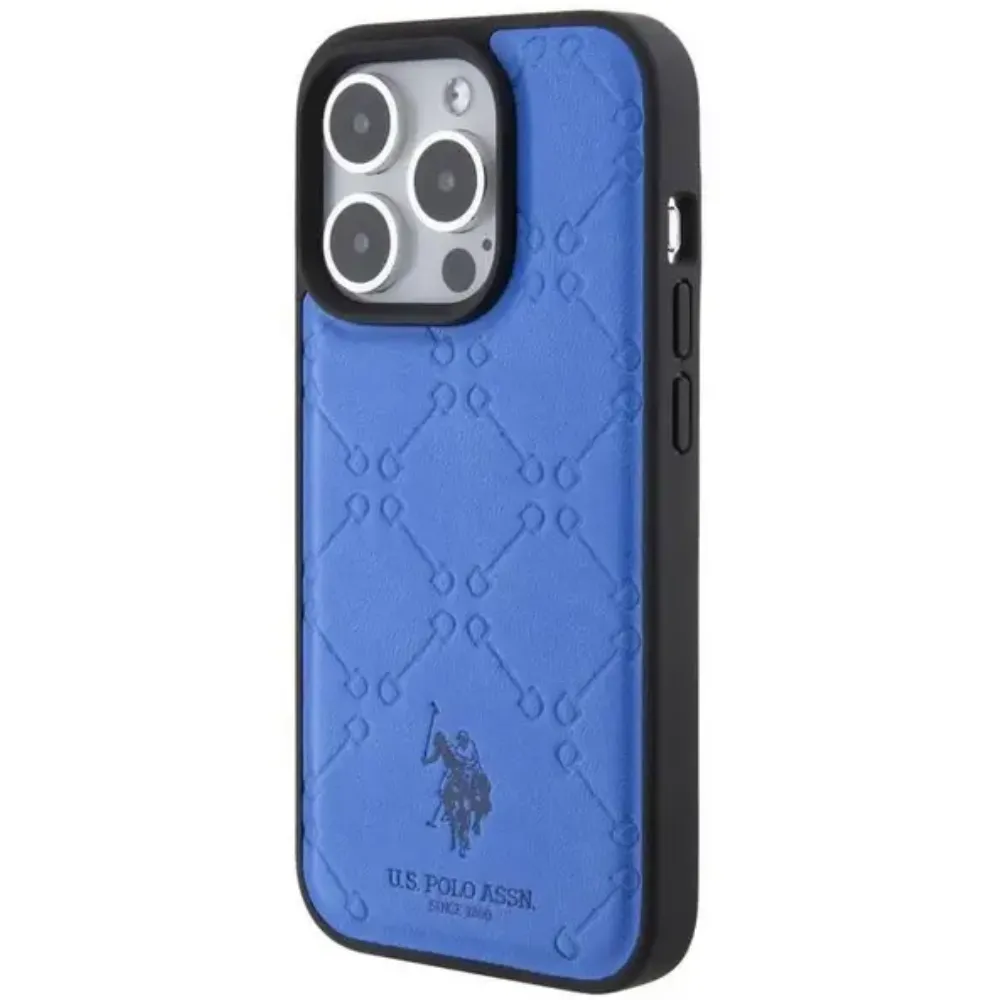 US Polo Lederhülle für Apple iPhone 15 Pro - Blau