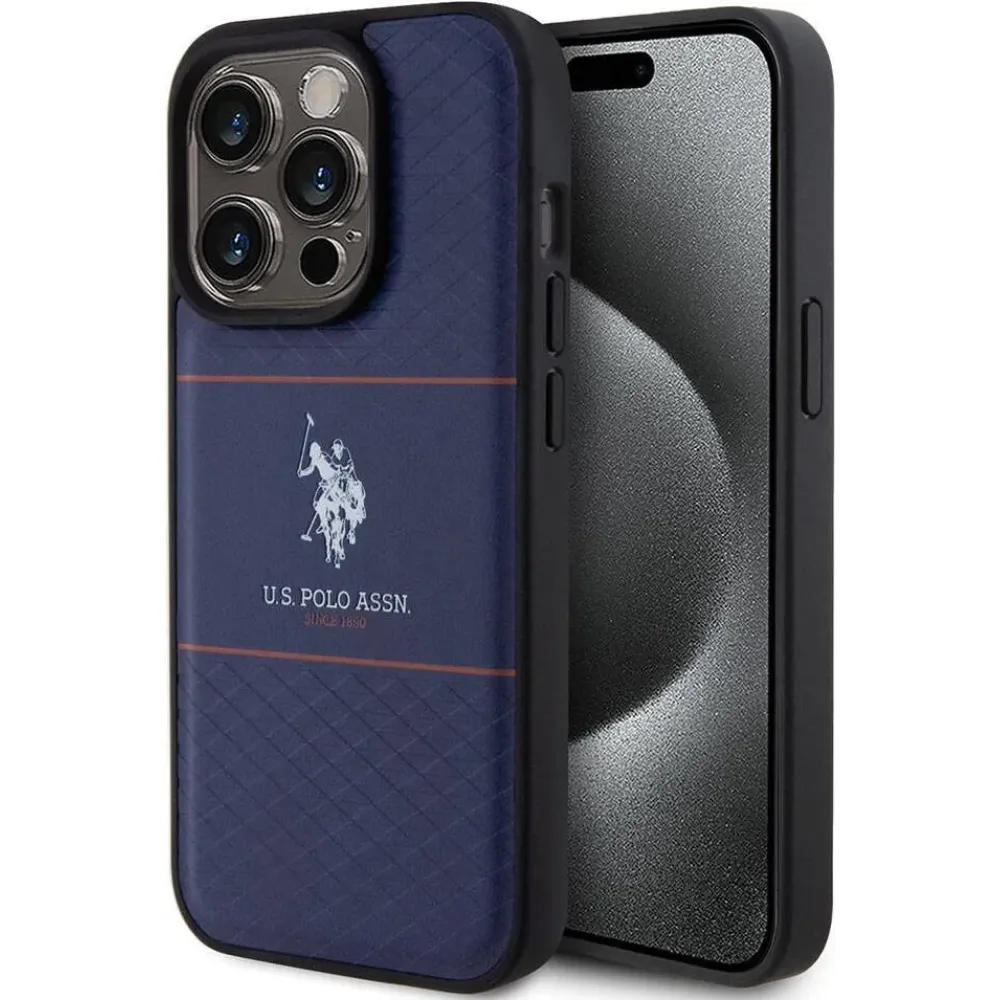 US Polo HS Pattern DH Stripe Hard Hülle für Apple iPhone 15 Pro - Marineblau