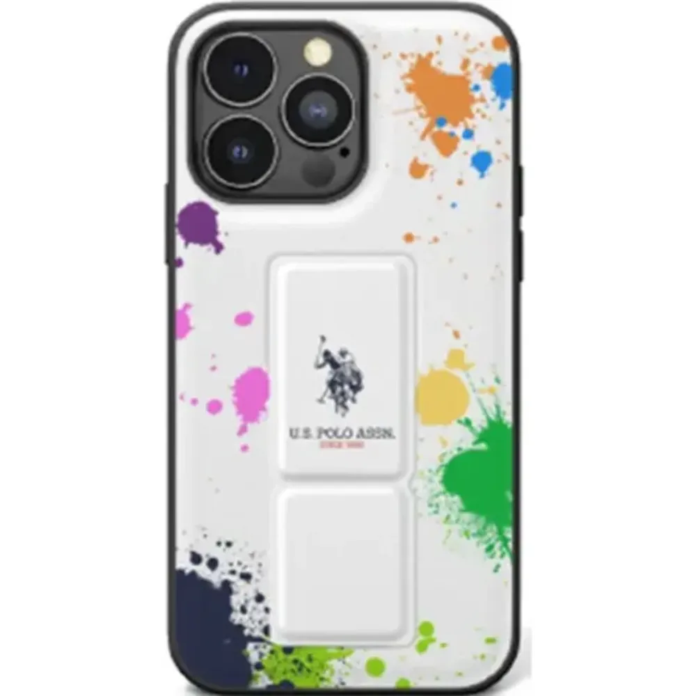 US Polo Gripstand Lederhülle für Apple iPhone 15 Pro - Weiss