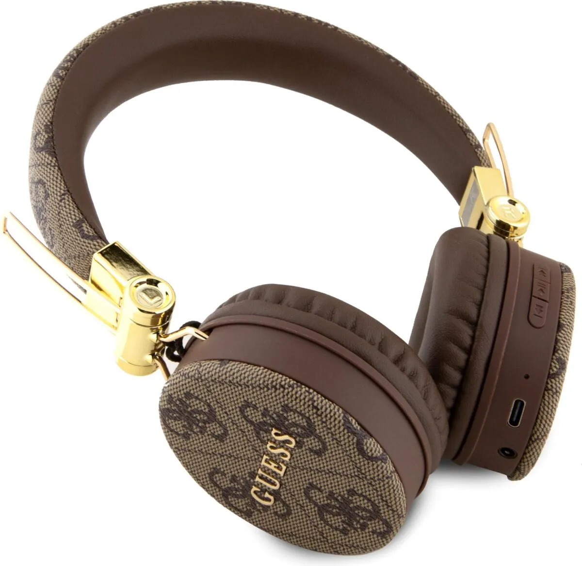Guess Wireless Headphones 4G PU Leather with Metal Logo - Brown