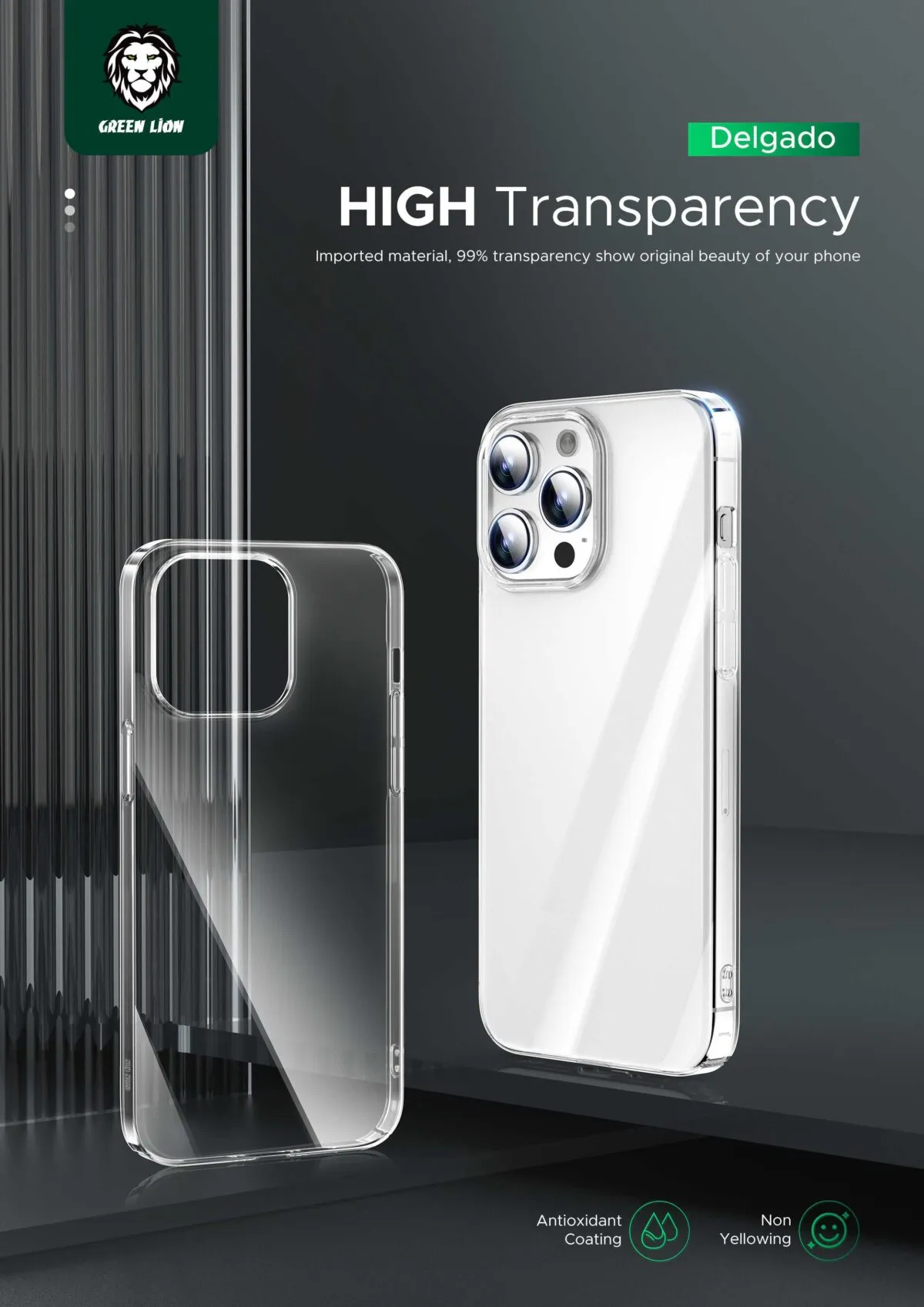 Green Lion Delgado PC Case for  iPhone 15 Pro - Clear