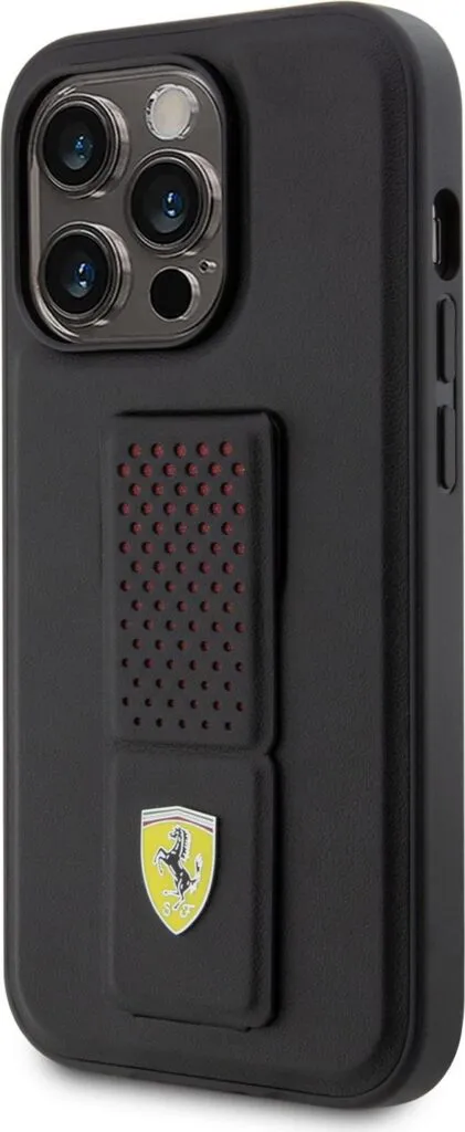 Ferrari Gripstand Case with Perforated Pattern for iPhone 15 Pro - Black