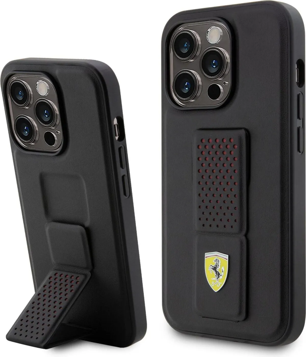 Ferrari Gripstand Case with Perforated Pattern for iPhone 15 Pro - Black